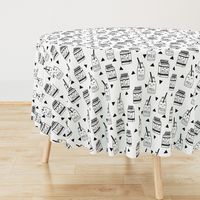 milk // black and white kids food hand-drawn illustration fabric pattern