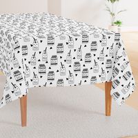 milk // black and white kids food hand-drawn illustration fabric pattern