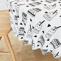 milk // black and white kids food hand-drawn illustration fabric pattern