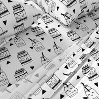 milk // black and white kids food hand-drawn illustration fabric pattern