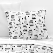 milk // black and white kids food hand-drawn illustration fabric pattern