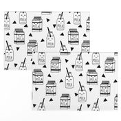 milk // black and white kids food hand-drawn illustration fabric pattern