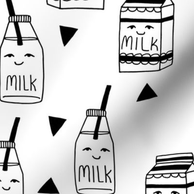 milk // black and white kids food hand-drawn illustration fabric pattern