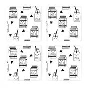 milk // black and white kids food hand-drawn illustration fabric pattern