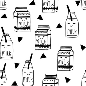milk // black and white kids food hand-drawn illustration fabric pattern
