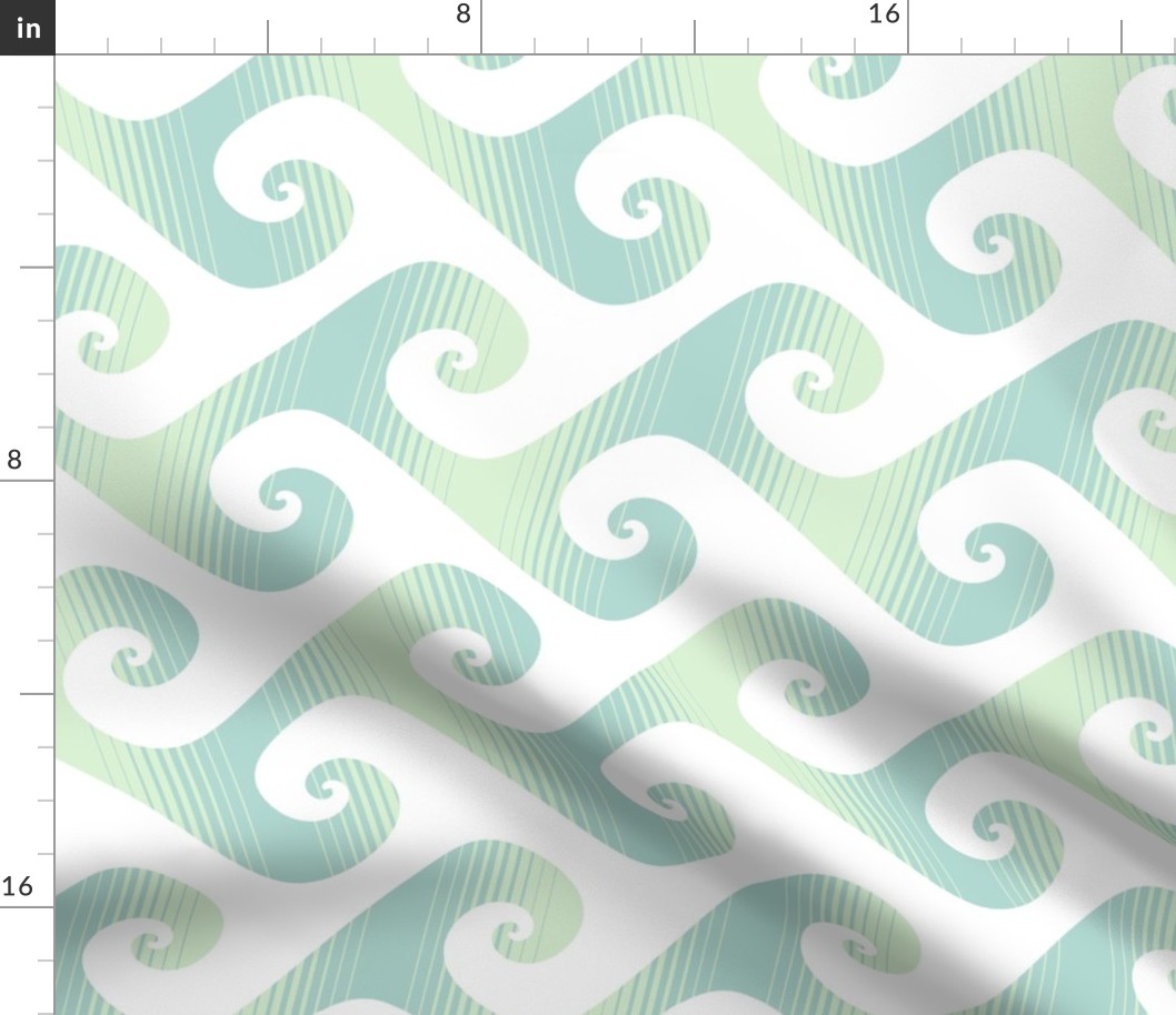 6" diagonal stripe wave in pale mint