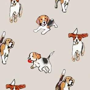 Beagles at Play on Tan