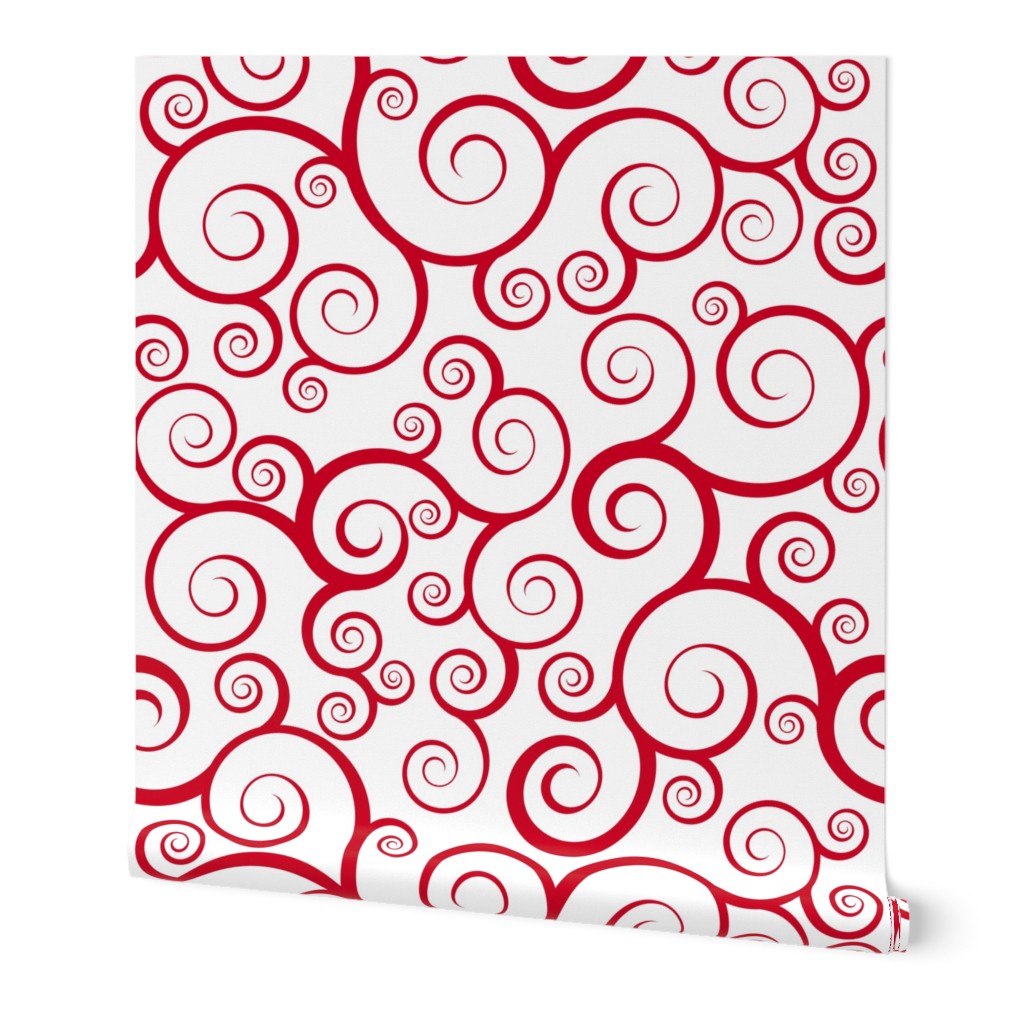 Fancy Swirls - Christmas Red on White