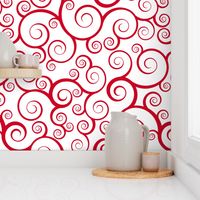 Fancy Swirls - Christmas Red on White