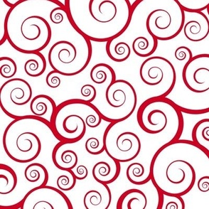 Fancy Swirls - Christmas Red on White