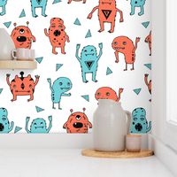 monsters // blue and orange monster fabric kids nursery baby cute scary monsters fabric