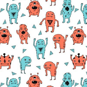 monsters // blue and orange monster fabric kids nursery baby cute scary monsters fabric