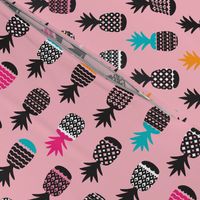 Fun black and white pink and blue color pops geometric pineapple fruit summer beach theme illustration pattern