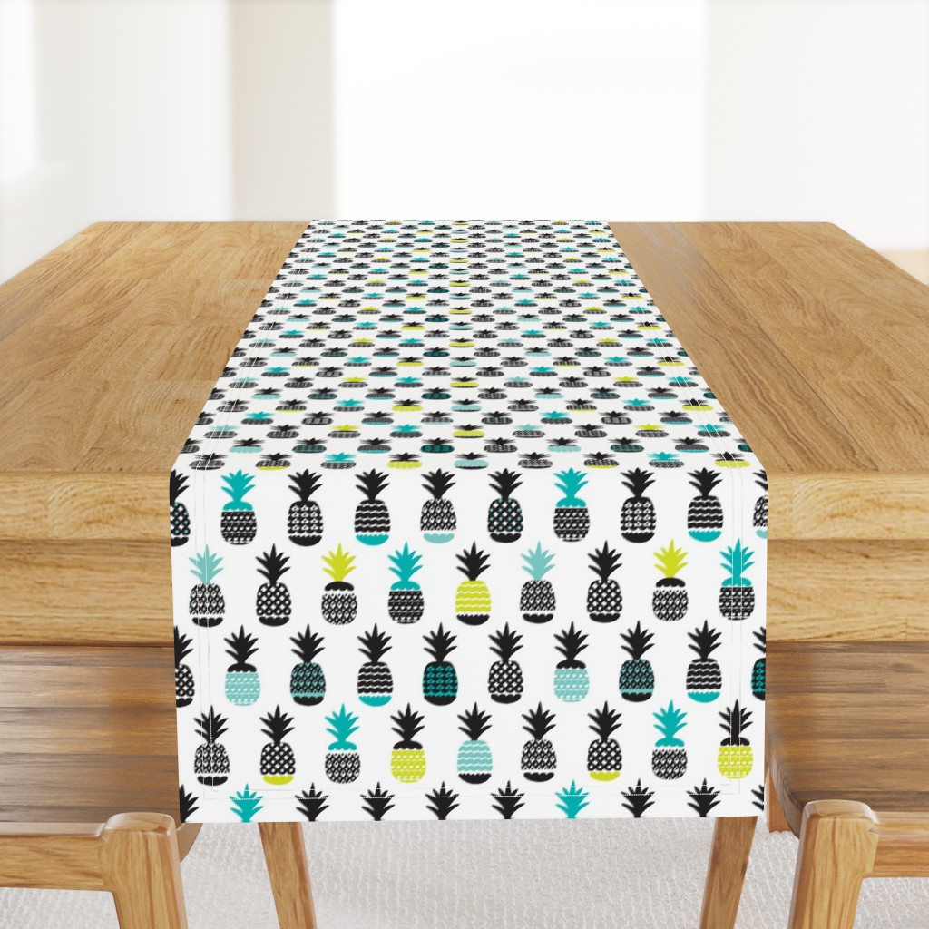 Fun black aqua blue and lime ananas color pops geometric pineapple fruit summer beach theme illustration pattern