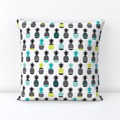 Fun black aqua blue and lime ananas color pops geometric pineapple fruit summer beach theme illustration pattern