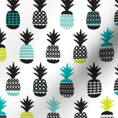 Fun black aqua blue and lime ananas color pops geometric pineapple fruit summer beach theme illustration pattern