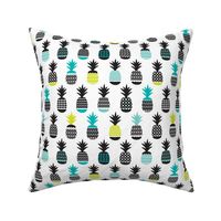 Fun black aqua blue and lime ananas color pops geometric pineapple fruit summer beach theme illustration pattern