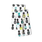 Fun black aqua blue and lime ananas color pops geometric pineapple fruit summer beach theme illustration pattern