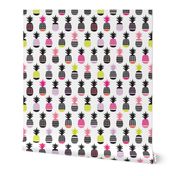 Fun black and white pink and lime color pops geometric pineapple fruit summer beach theme illustration pattern