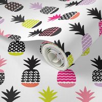 Fun black and white pink and lime color pops geometric pineapple fruit summer beach theme illustration pattern