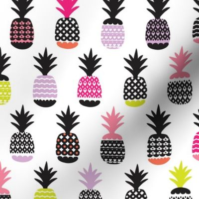 Fun black and white pink and lime color pops geometric pineapple fruit summer beach theme illustration pattern