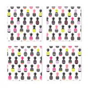 Fun black and white pink and lime color pops geometric pineapple fruit summer beach theme illustration pattern