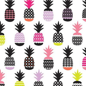 Fun black and white pink and lime color pops geometric pineapple fruit summer beach theme illustration pattern