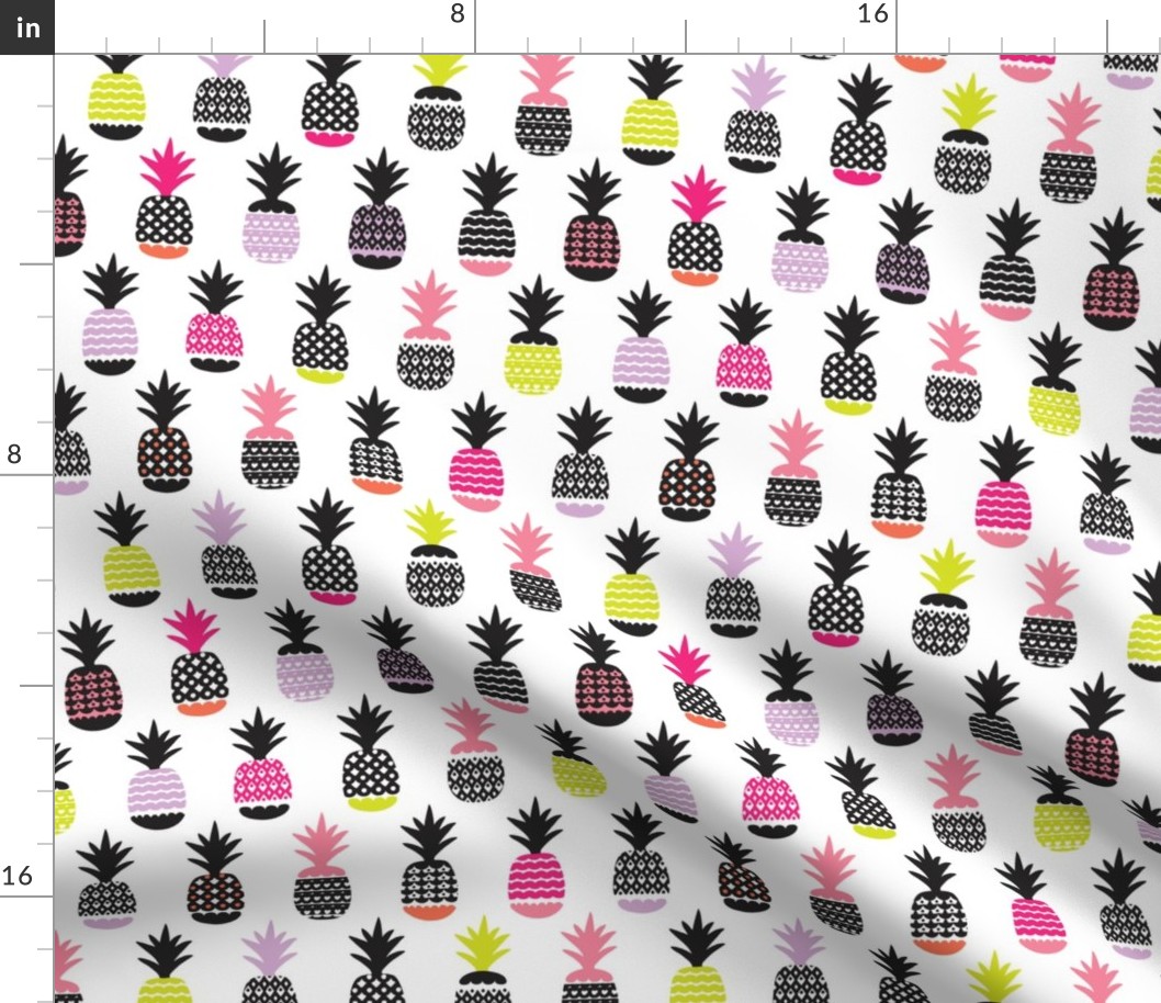 Fun black and white pink and lime color pops geometric pineapple fruit summer beach theme illustration pattern