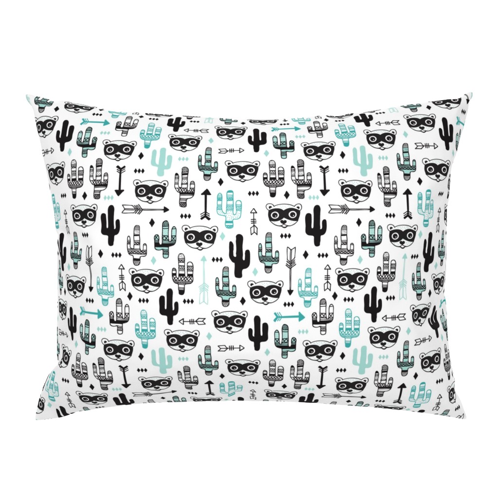 Fun Mint blue pastel raccoon cactus garden indian summer arrow geometric illustration pattern kids print