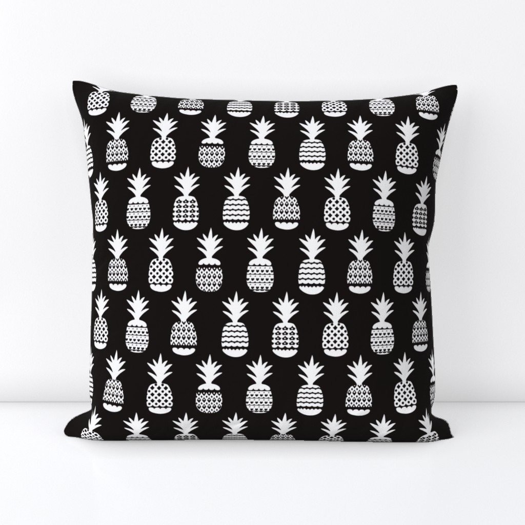 Fun black and white ananas geometric pineapple fruit summer beach theme illustration pattern