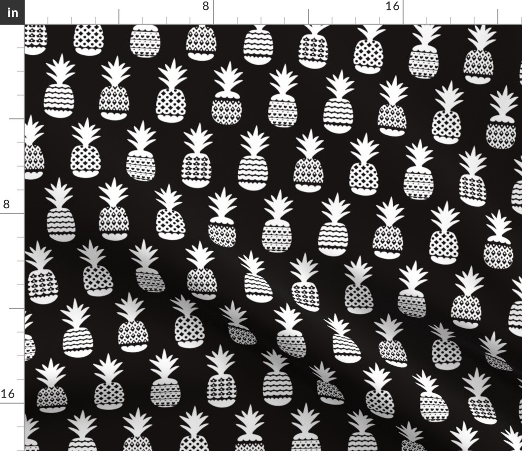 Fun black and white ananas geometric pineapple fruit summer beach theme illustration pattern