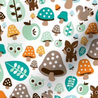 Super soft pastel baby boy fall woodland autumn animals deer owl and squirrel illustration pattern design