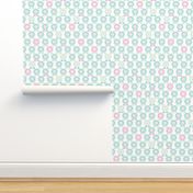 Sweet pastel blue and mint spring poppy flowers blossom retro style garden pattern