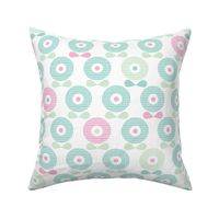 Sweet pastel blue and mint spring poppy flowers blossom retro style garden pattern