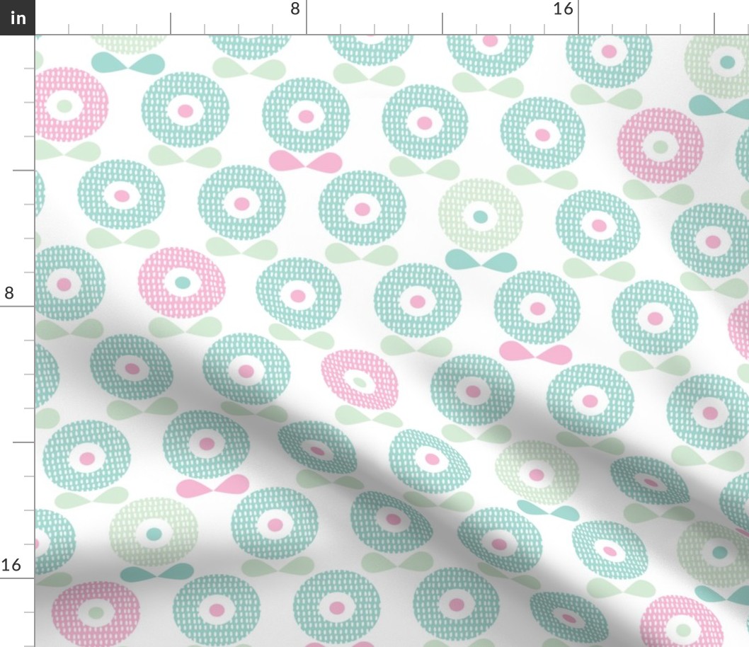 Sweet pastel blue and mint spring poppy flowers blossom retro style garden pattern