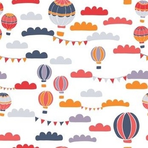 Hot Air Balloon||  Hot Air Balloons in Pink, Purple and Yellow on White by Sarah Price 