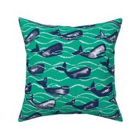 Whales In Waves - Green