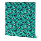 Whales In Waves - Green