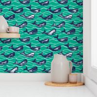 Whales In Waves - Green