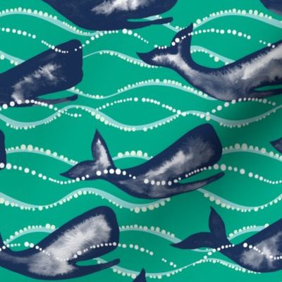 Whales In Waves - Green