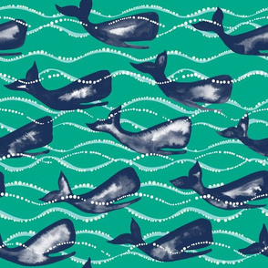 Whales In Waves - Green