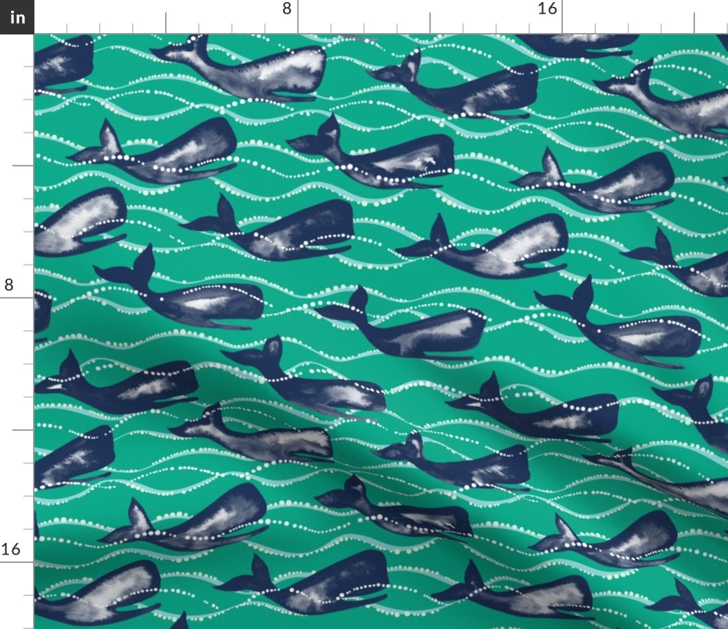 Whales In Waves - Green