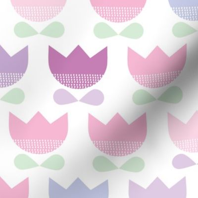 Sweet pastel violet and mint spring poppy flowers blossom retro style tulip garden pattern