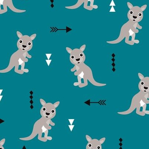Cool blue adorable geometric kangaroo illustration australia kids pattern design