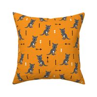 Hot orange adorable geometric kangaroo illustration australia kids pattern design