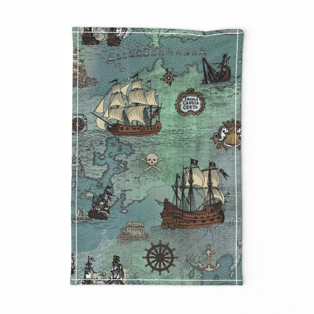 Pirate Ships Map Blue Big Repeat