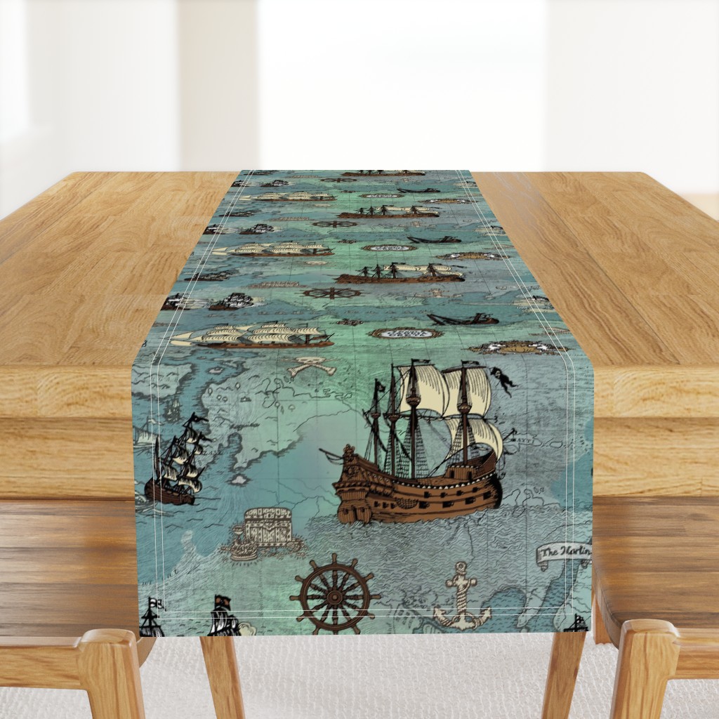 Pirate Ships Map Blue Big Repeat