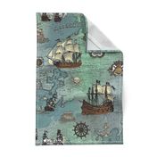 Pirate Ships Map Blue Big Repeat