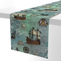 Pirate Ships Map Blue Big Repeat