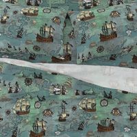 Pirate Ships Map Blue Big Repeat